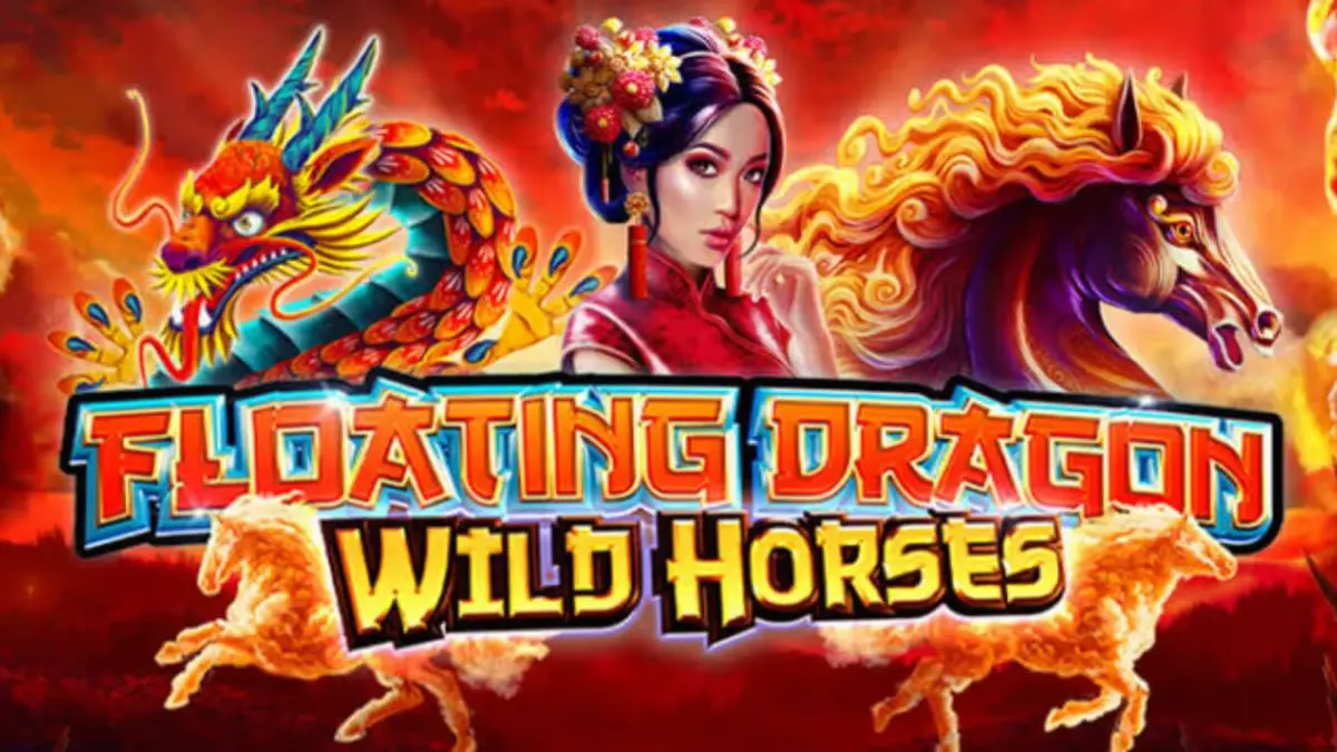 Pemandangan visual slot Floating Dragon Wild Horses dengan tema Asia yang memukau